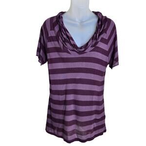 Banana Republic Womens Striped Shirt Size Medium Purple Cowl Neck Short Sleeve